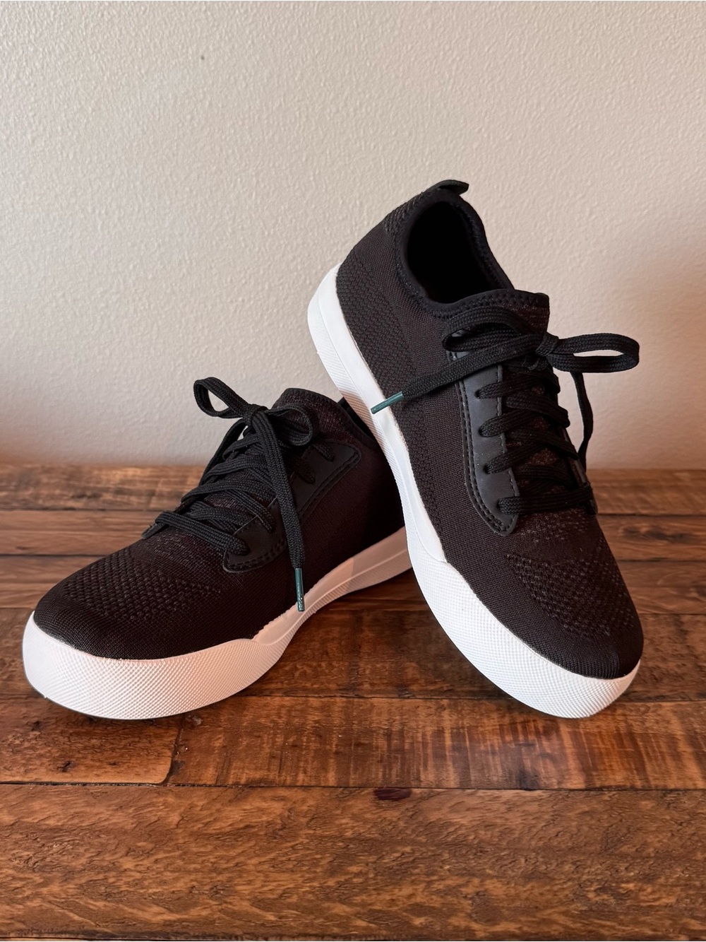 Vessi Women's Black Knit Lace-Up Sneakers with White Sole